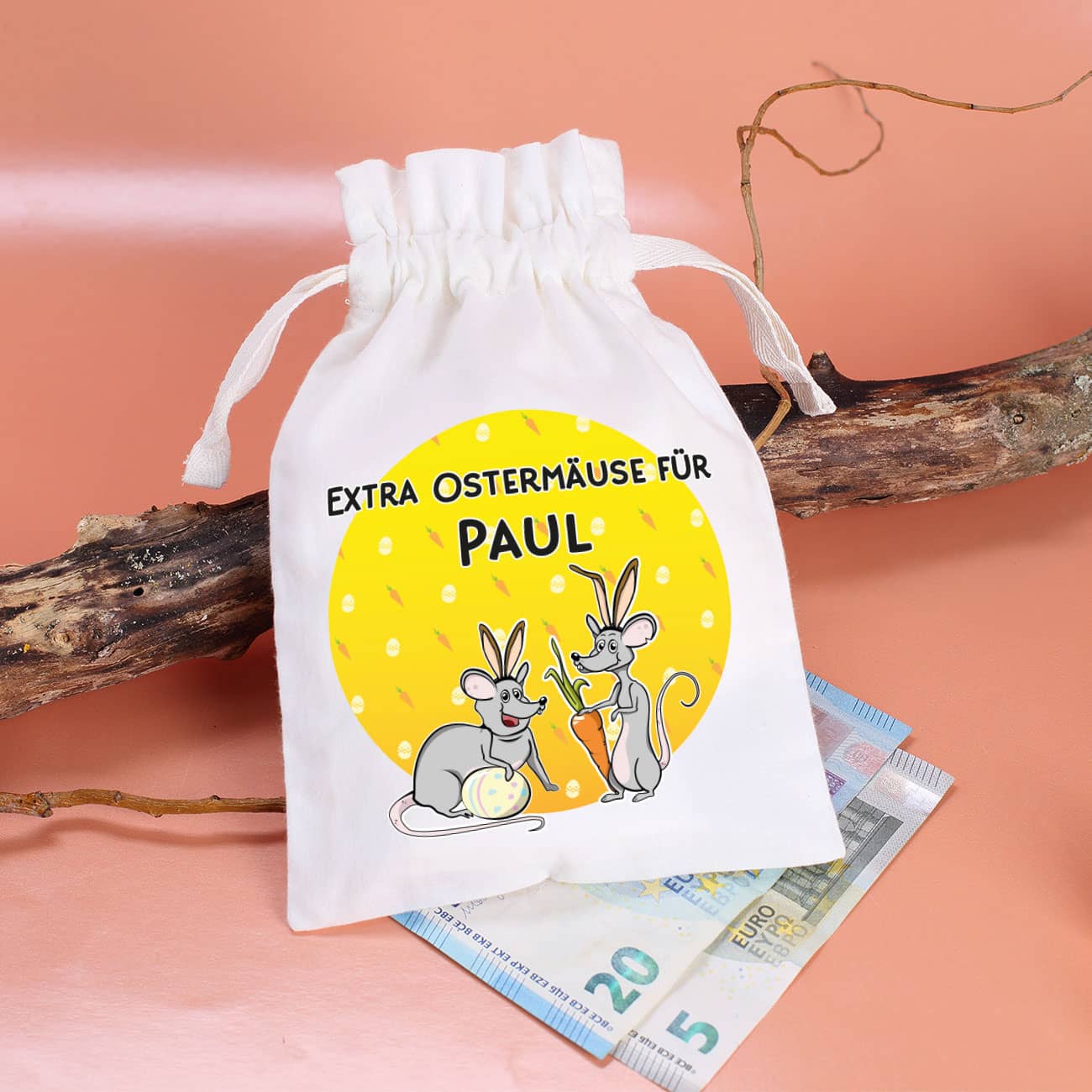 Geldgeschenk mit Ostermäusen und Ihrem Wunschnamen