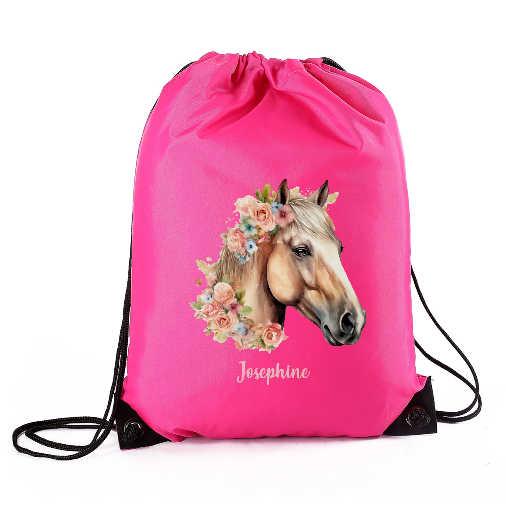 Sportbeutel in Pink mit Pferdemotiv und Name Josephine