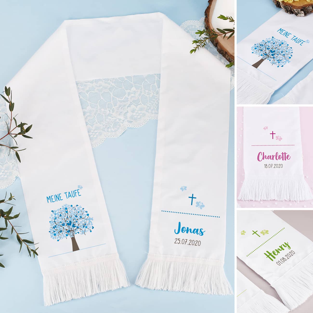 Taufschal mit Lebensbaum in 3 verschiedenen Farben