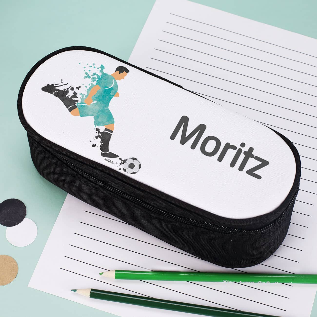 Fußballer Stiftebox mit Namensaufdruck