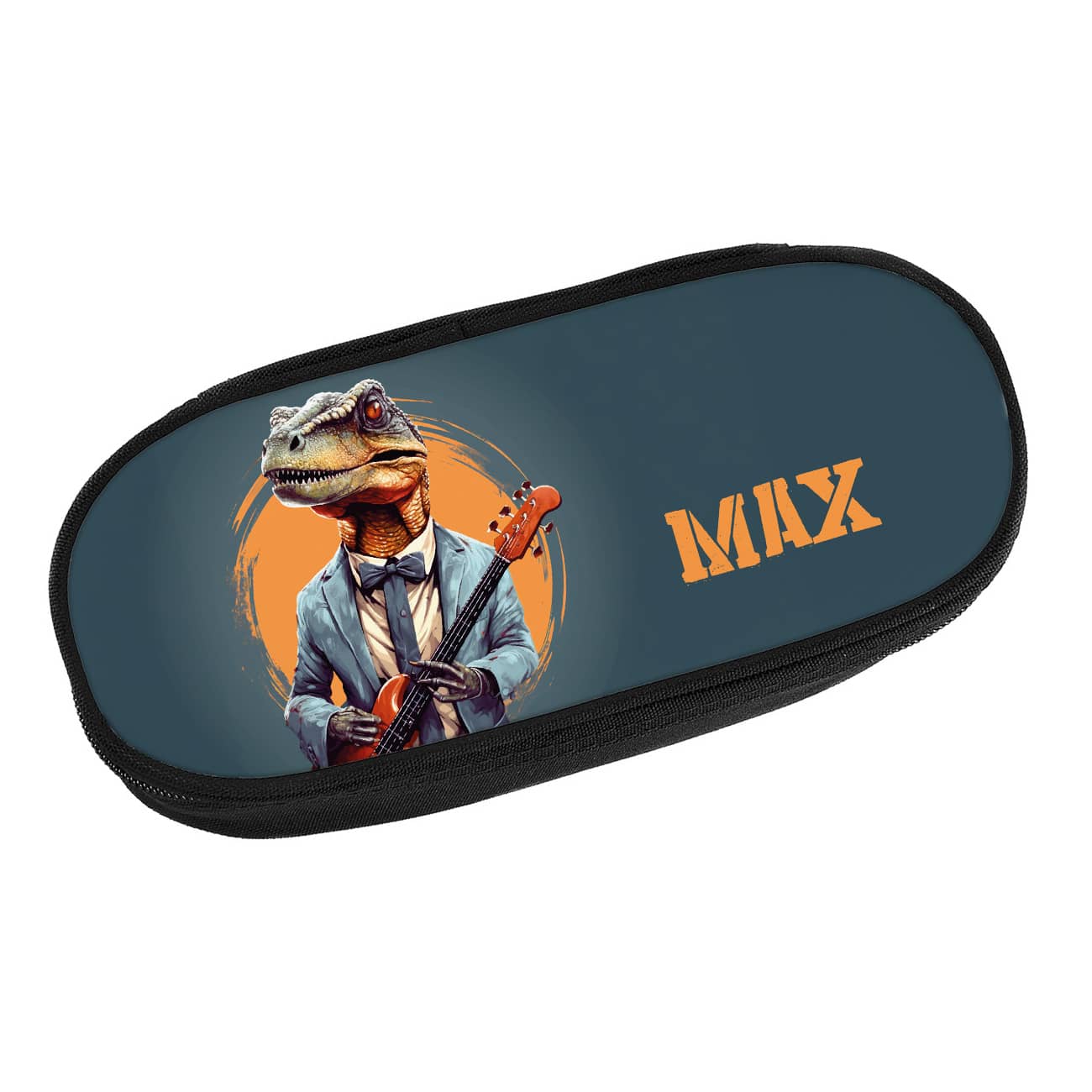 Coole Crazy-Dino - Federmappe mit Dinosaurier am Pick-Bass und Wunschname