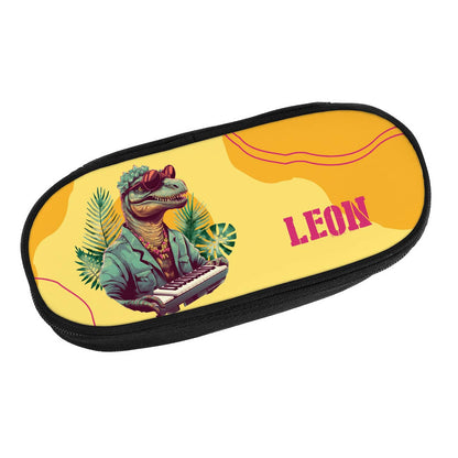 Persönliche Stiftebox zur Einschulung mit funkey Dinosaurier am Keyboard