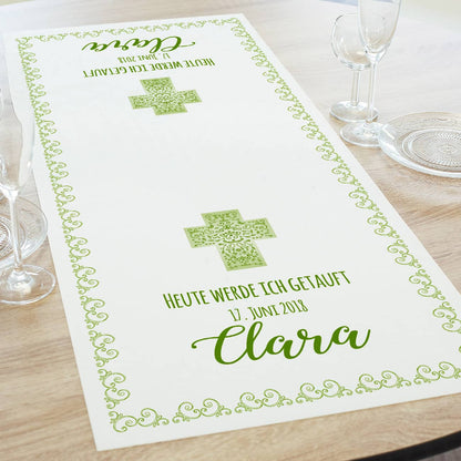 Tischläufer zur Kommunion, Konfirmation oder Taufe, in grün