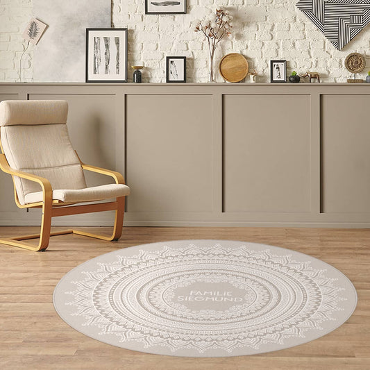 Runder Wohnteppich mit Personalisierung und Mandala in beige