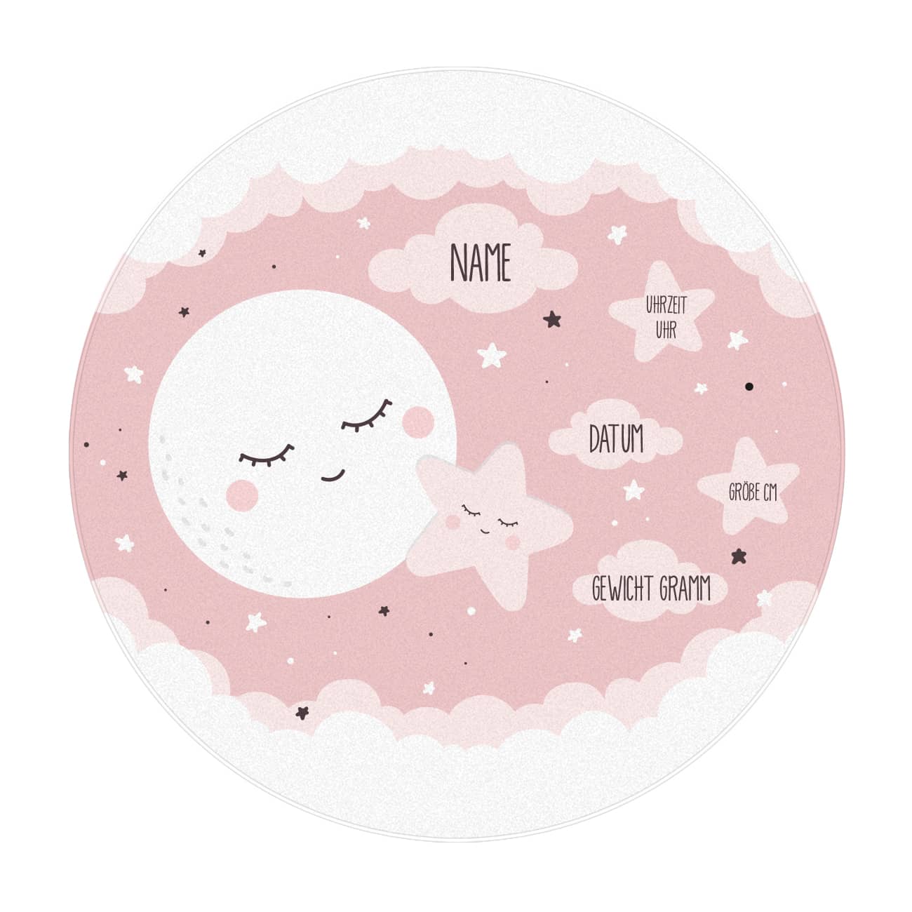 Bedruckt mit Name, Uhrzeit, Datum, Größe und Gewicht