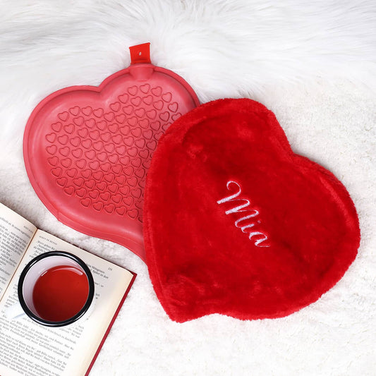 Herzförmige Wärmflasche mit Ihrem Wunschnamen