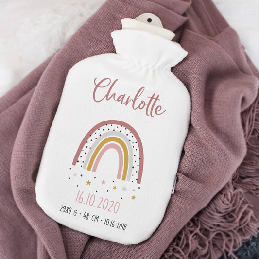 Wärmflasche zur Geburt mit Regenbogen