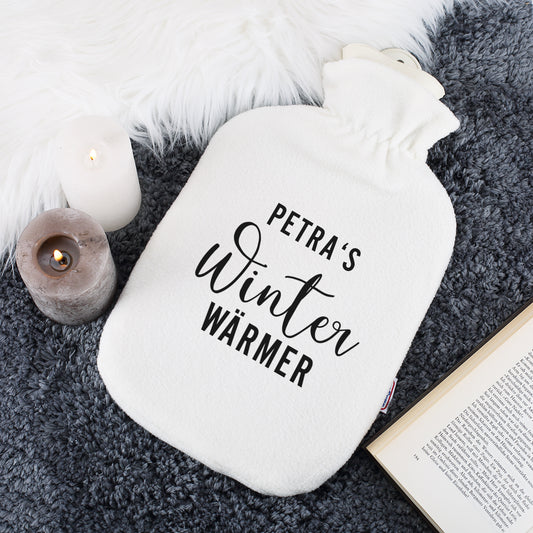 Wärmflasche aus Fleece mit Winterwärmer Motiv und Name