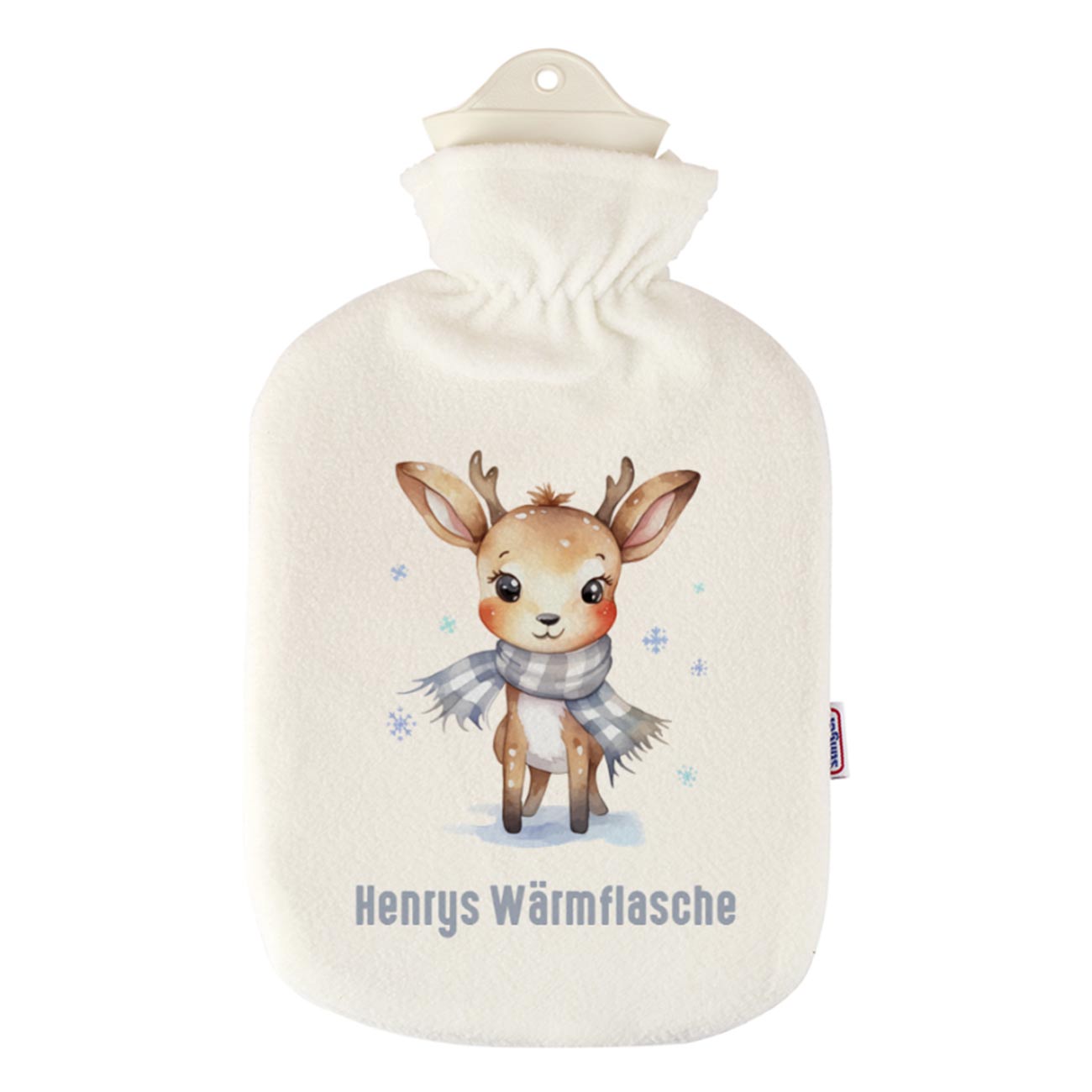 Wärmflasche mit niedlichem Rentier und Wunschtext