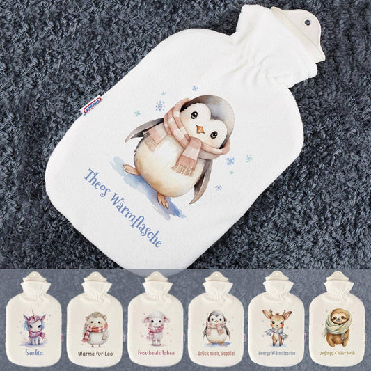 Kuschelige Wärmflasche mit 7 winterlichen Tiermotiven zur Auswahl