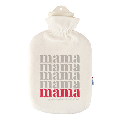 Personalisierte Wärmflasche mit Fleece-Bezug und Schriftzug Mama in Weiß