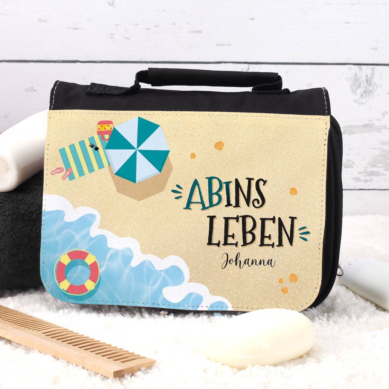 ABIns Leben Abitur-Geschenk Kulturtasche mit Name
