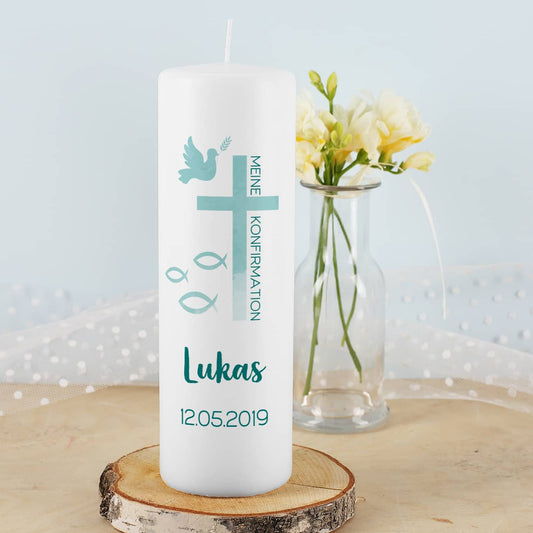 Kerze zur Konfirmation Name Datum Segensspruch