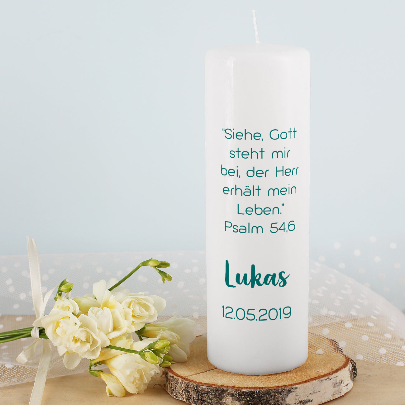 Kerze zur Konfirmation Name Datum Wunschtext für Jungen