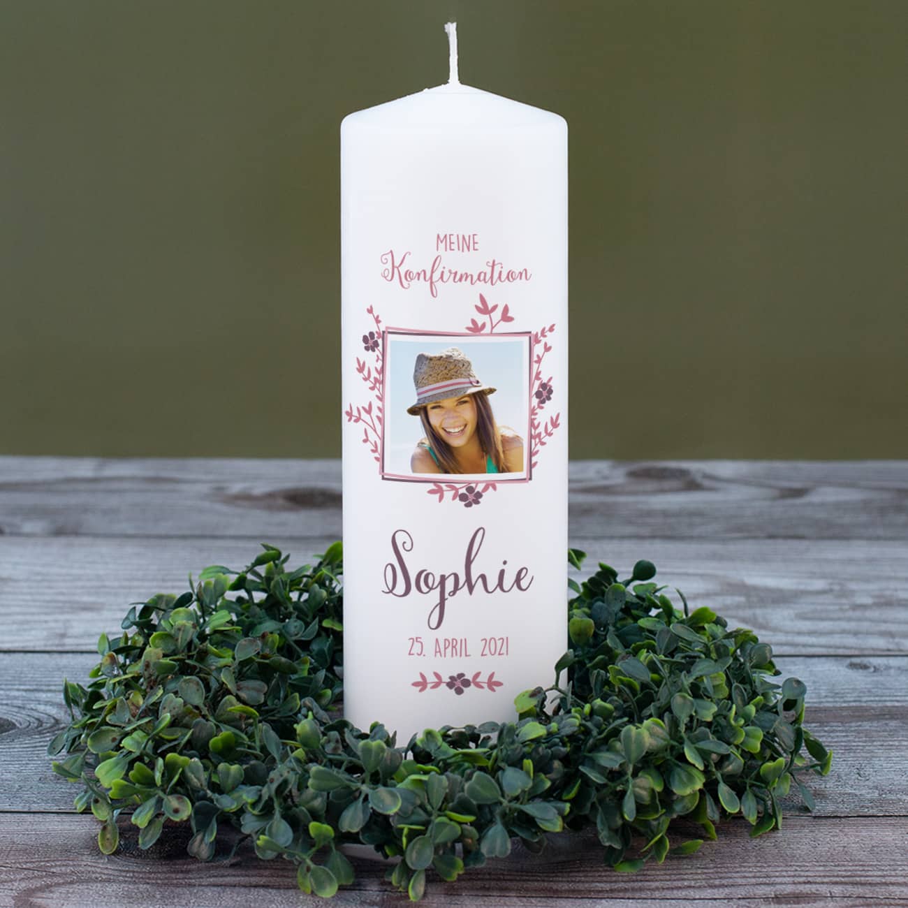 Konfirmationskerze mit Foto für Mädchen