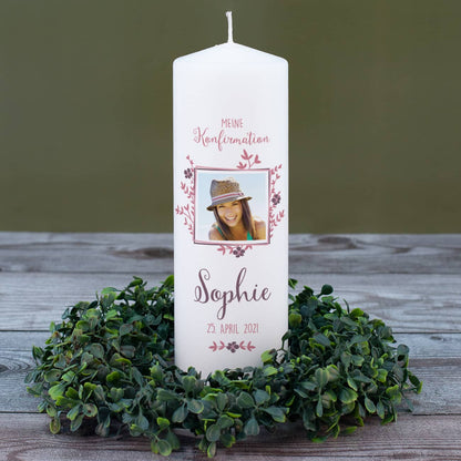Konfirmationskerze mit Foto für Mädchen