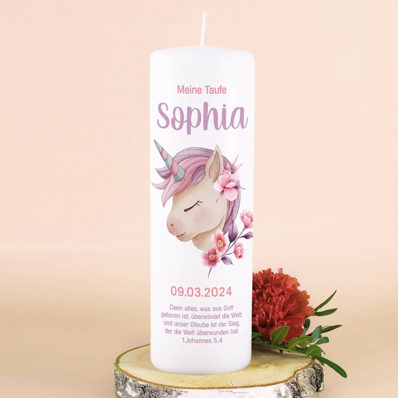 Personalisierte Taufkerze mit niedlichem Motiv