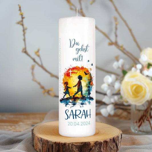 Kommunionkerze 2024 - Du gehst mit - mit Name und Datum