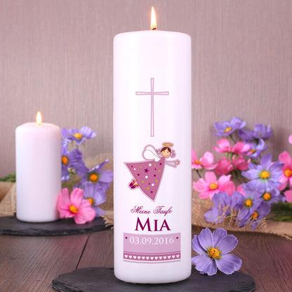 Taufkerze mit Schutzengel für Mädchen