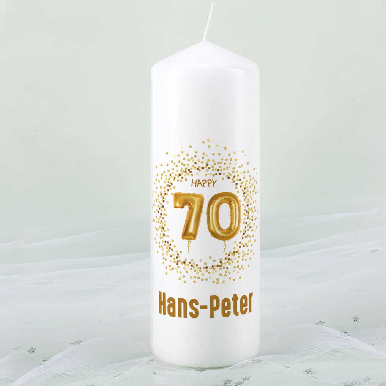 Geburtstagskerze zum 70. Geburtstag mit Name bedruckt