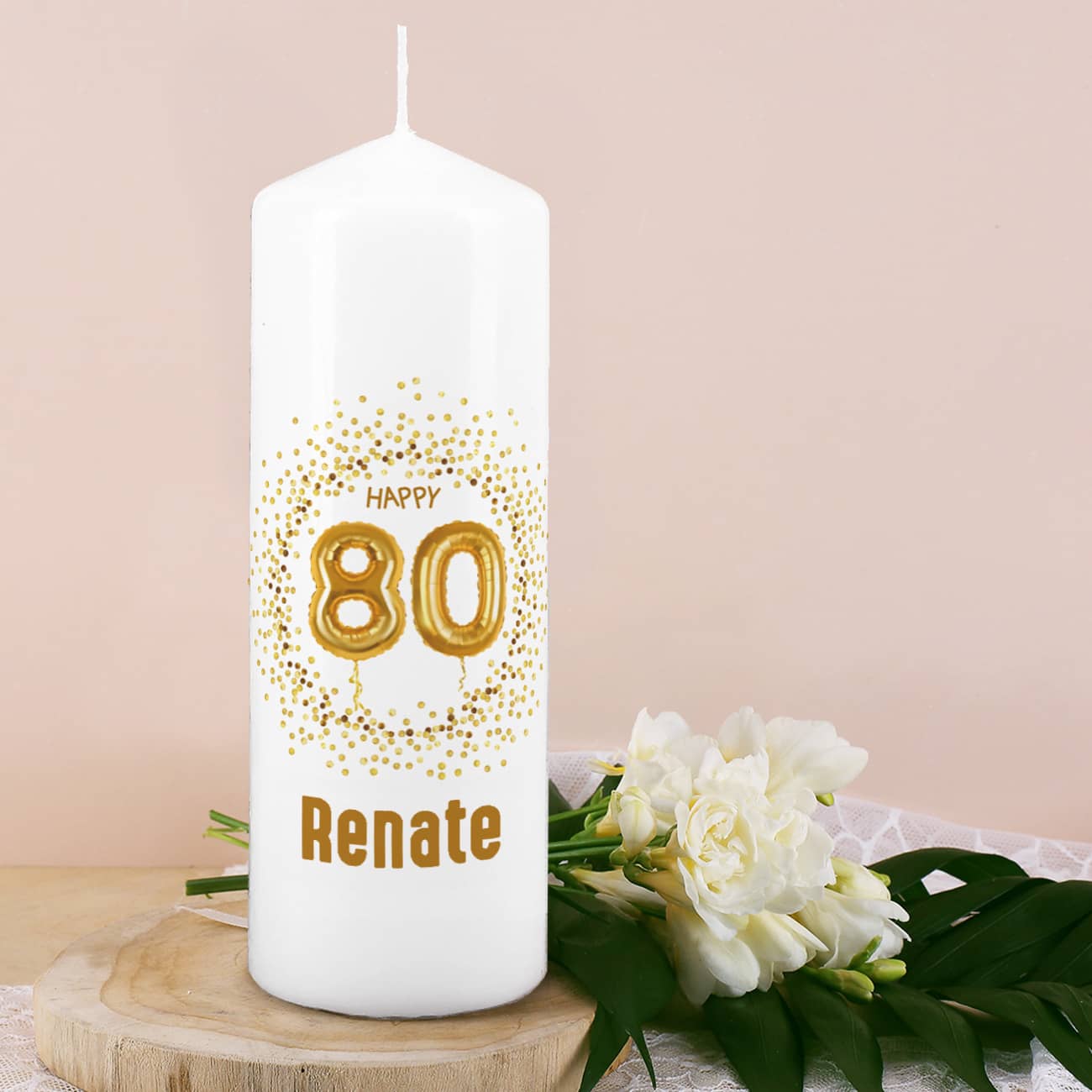 Geburtstagskerze zum 80. Geburtstag mit Name - Happy 80