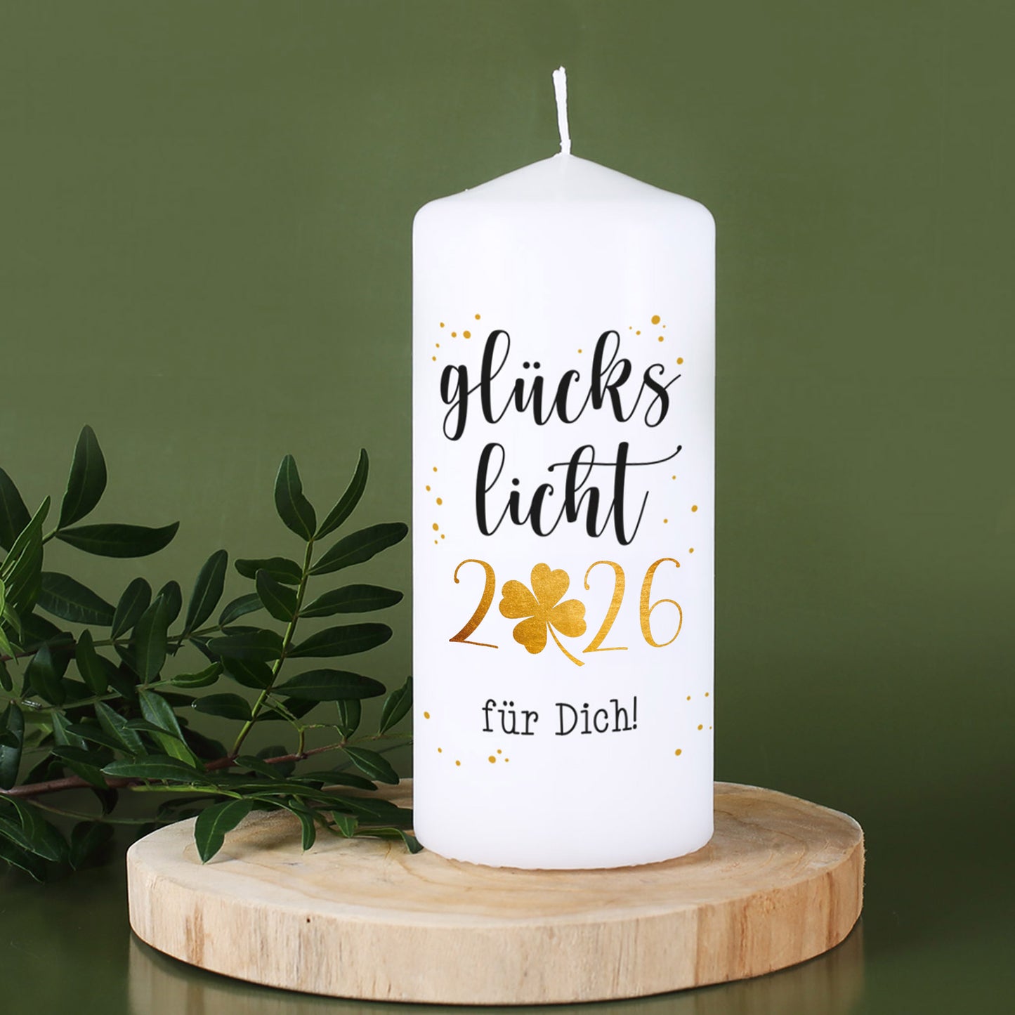 Glückslicht 2026 - Kerze mit Ihrem Wunschtext