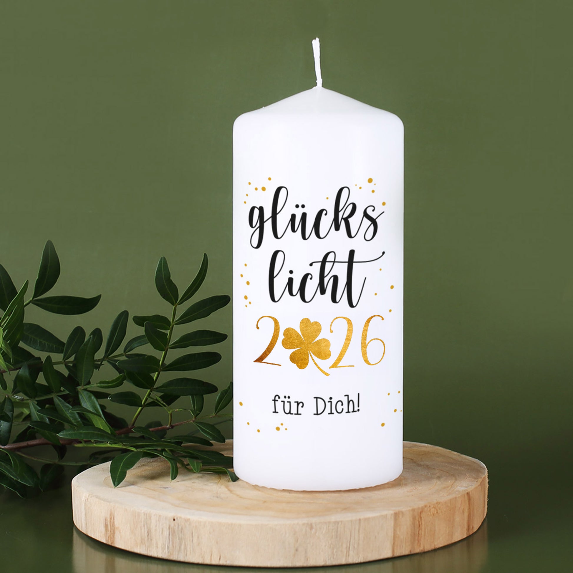 Glückslicht 2026 - Kerze mit Ihrem Wunschtext