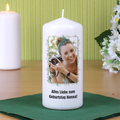 Fotokerze mit Gräser-Rahmen