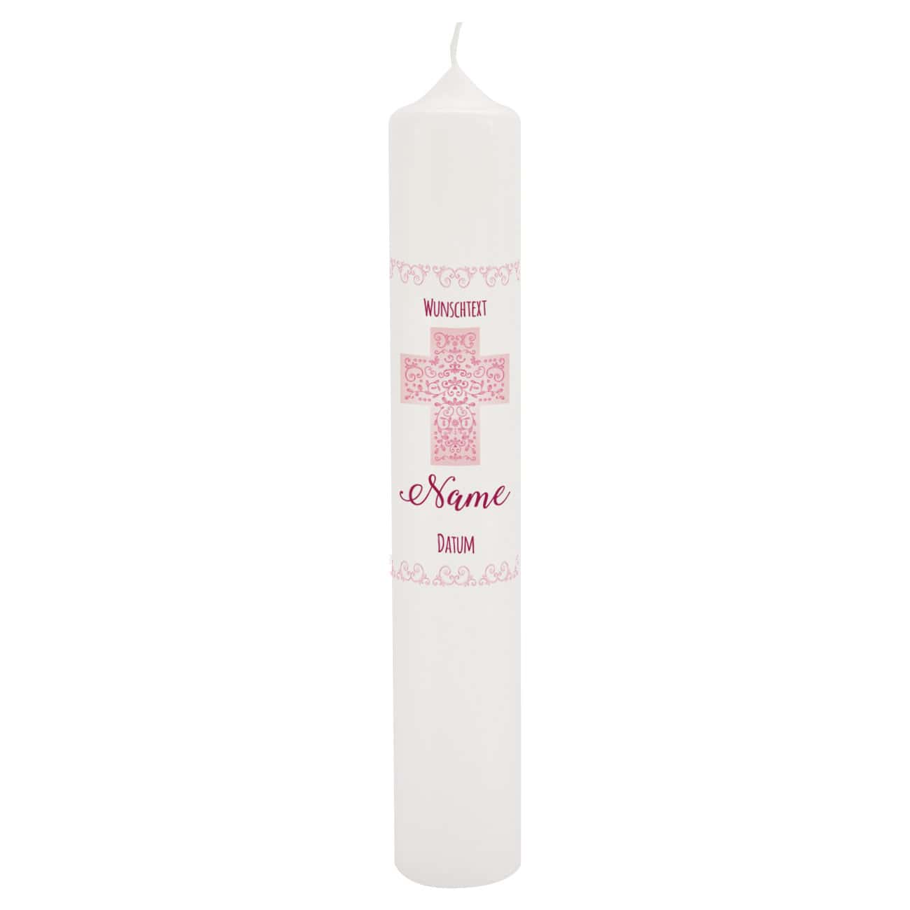 Große Kerze zur Taufe, Kommunion oder Konfirmation mit Name und Datum