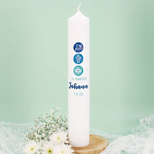 Große Kommunionkerze - Liebe, Hoffnung, Glaube 6x38cm