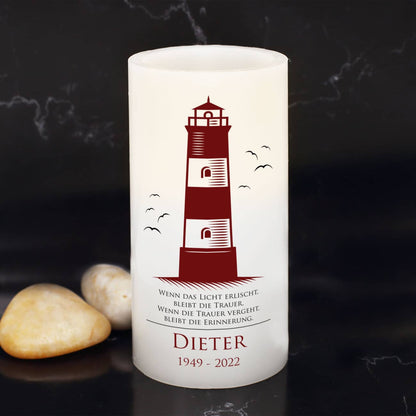 LED Kerze zur Trauer mit Name und Datum bedruckt