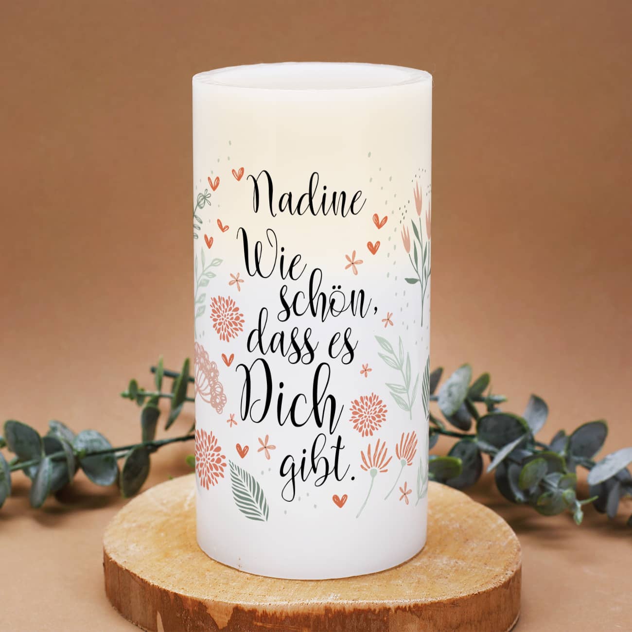 LED Echtwachskerze mit individuellem Druck