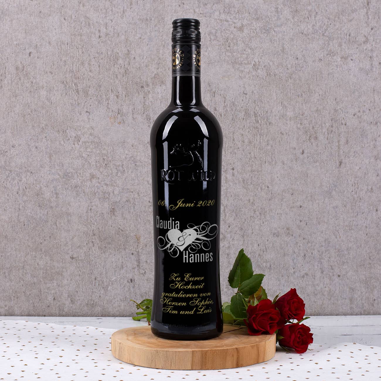 Rotwein mit zweifarbiger Gravur