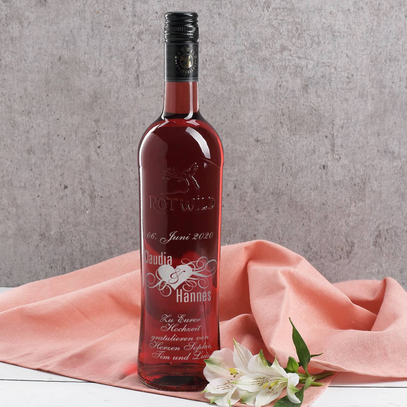 Silberne Verdelung der Rosé Weinflasche