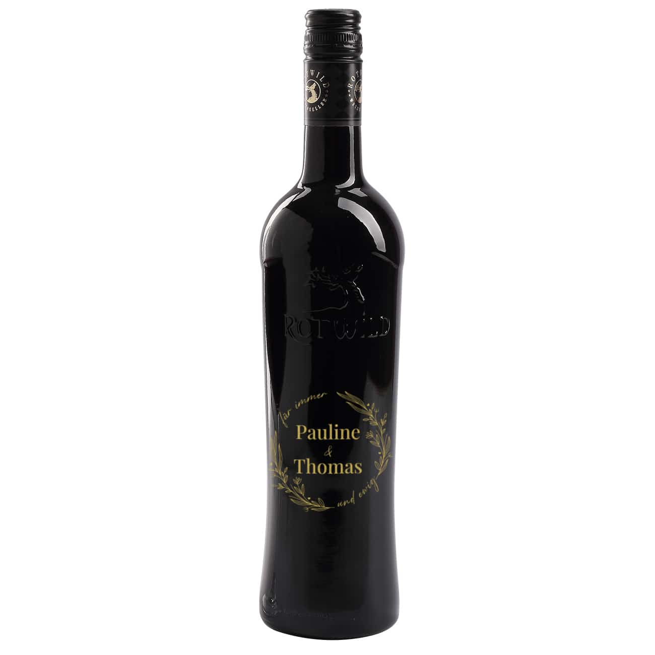 Für immer und ewig- gravierte Weinflasche zur Hochzeit mit Namen