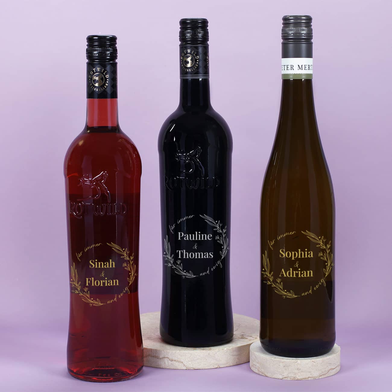 Für immer und ewig- gravierte Weinflasche zur Hochzeit mit Namen