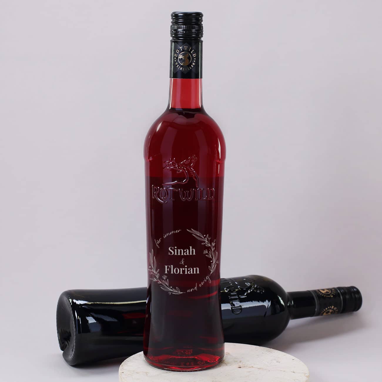 Für immer und ewig- gravierte Weinflasche zur Hochzeit mit Namen