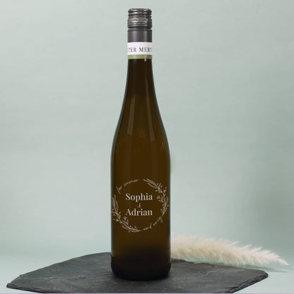 Für immer und ewig- gravierte Weinflasche zur Hochzeit mit Namen