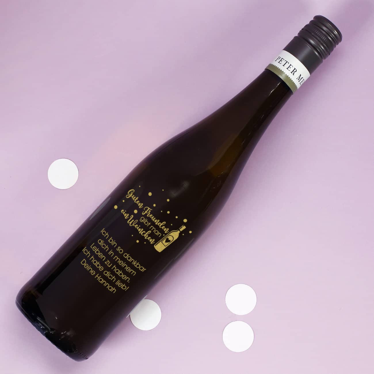 Guten Freunden gibt man ein Weinchen - Gravierte Weinflasche in verschiedenen Sorten mit Wunschtext