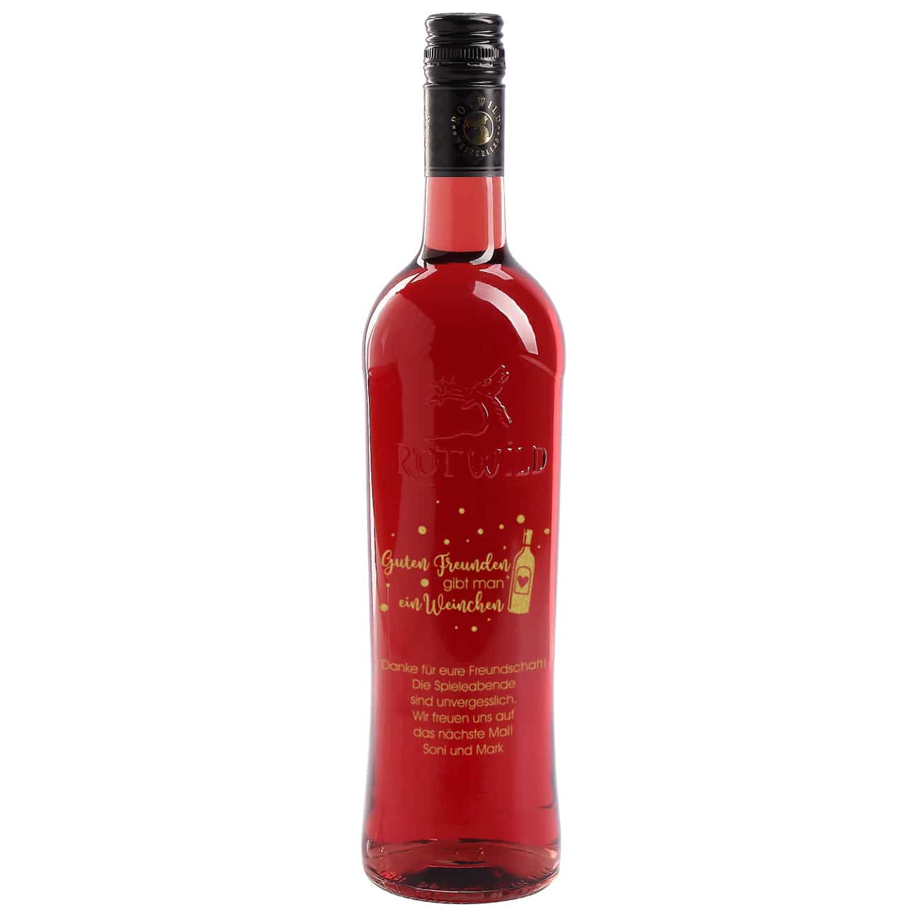 Guten Freunden gibt man ein Weinchen - Gravierte Weinflasche in verschiedenen Sorten mit Wunschtext