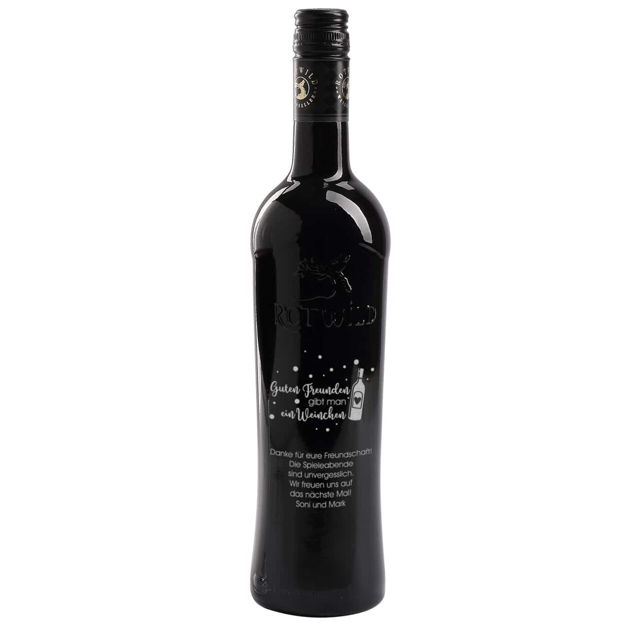 Guten Freunden gibt man ein Weinchen - Gravierte Weinflasche in verschiedenen Sorten mit Wunschtext