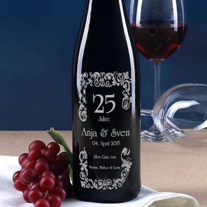 Weinflasche mit edler Gravur zur Silberhochzeit