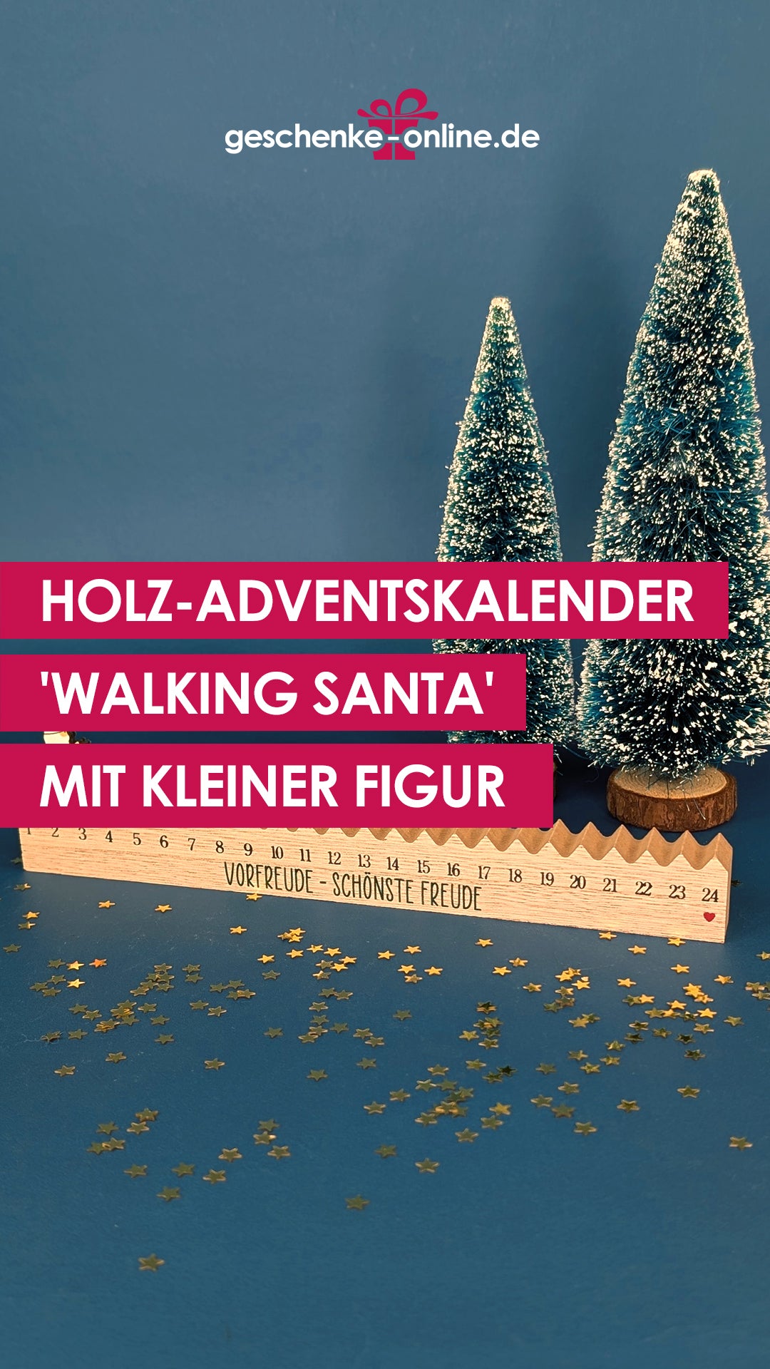 Walking Santa Holz-Adventskalender mit kleiner Figur und personalisiertem Aufdruck