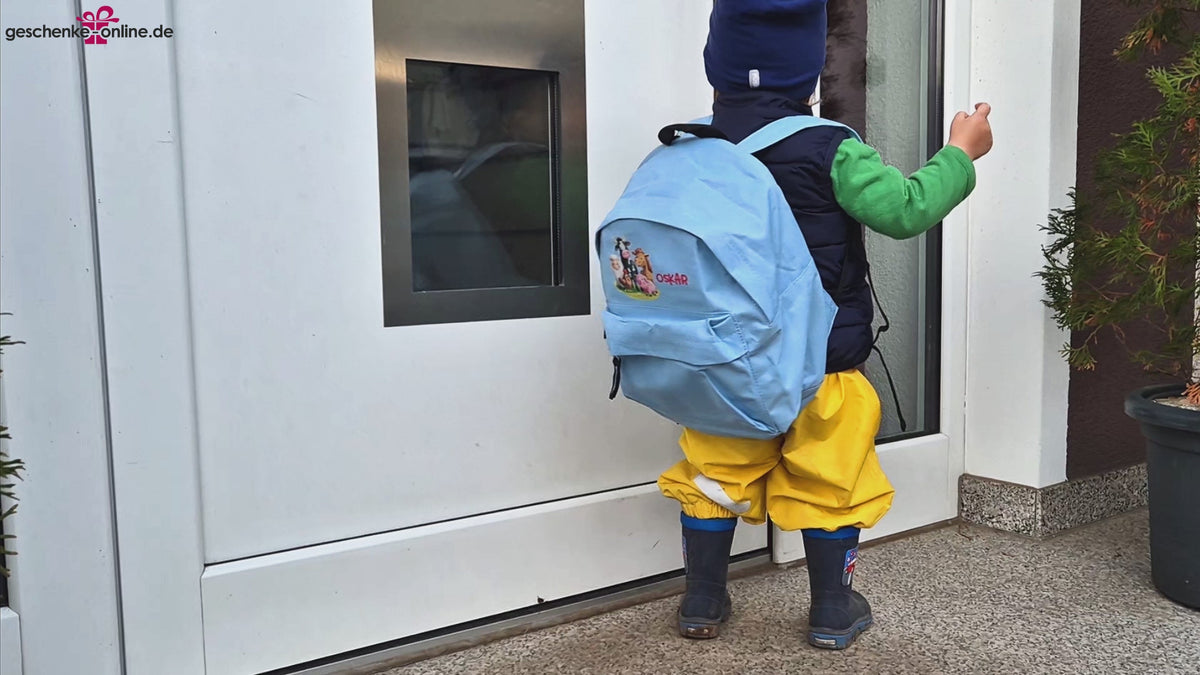 Kindergartenrucksack mit Wahlmotiv und Namen. Mit verstellbaren Trageriemen und viel Stauraum. 