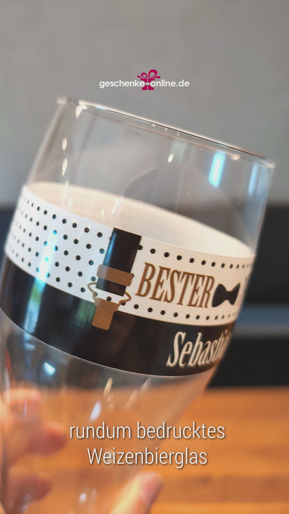 rundum bedrucktes Weizenbierglas für Papa mit Namen personalisiert