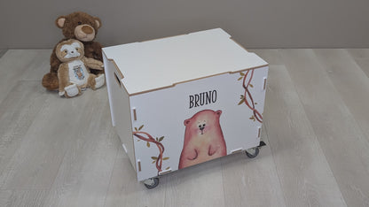 Personalisierte Rollbox aus Holz von clipfritz mit Einhorn & Prinzessin | Spielzeugkiste für Mädchen
