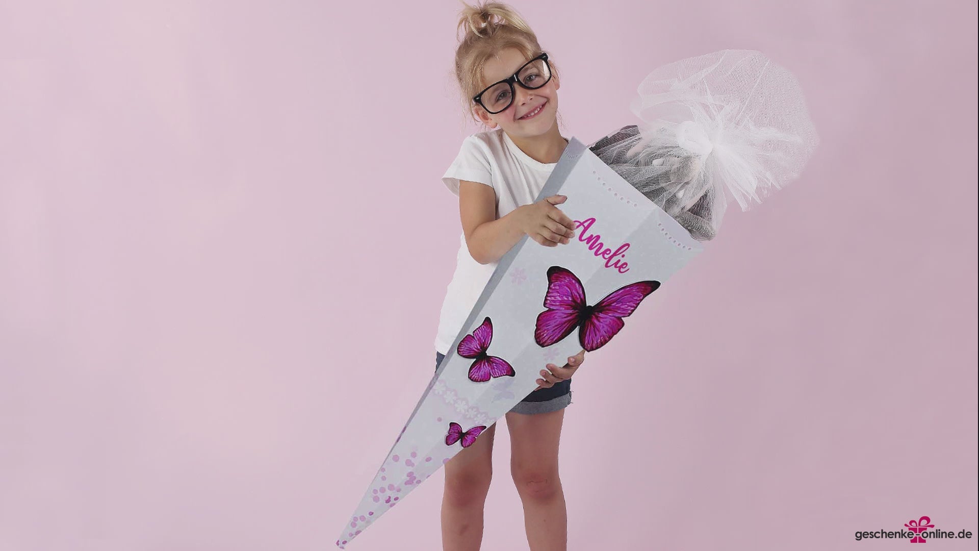 Schultüte XL für Mädchen mit Schmetterlingen in 3D Optik