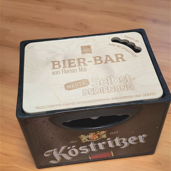 Bierkastendeckel mit Personalisierung mit Name und Geburtsjahr zum Geburtstag graviert