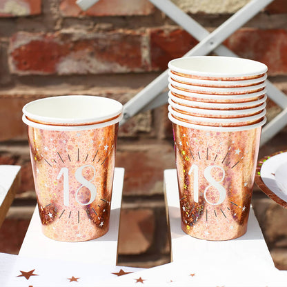 10 Pappbecher in  rose mit Glitzereffekt vom 18.-80. Geburtstag