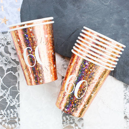 10 Pappbecher in  rose mit Glitzereffekt vom 18.-80. Geburtstag